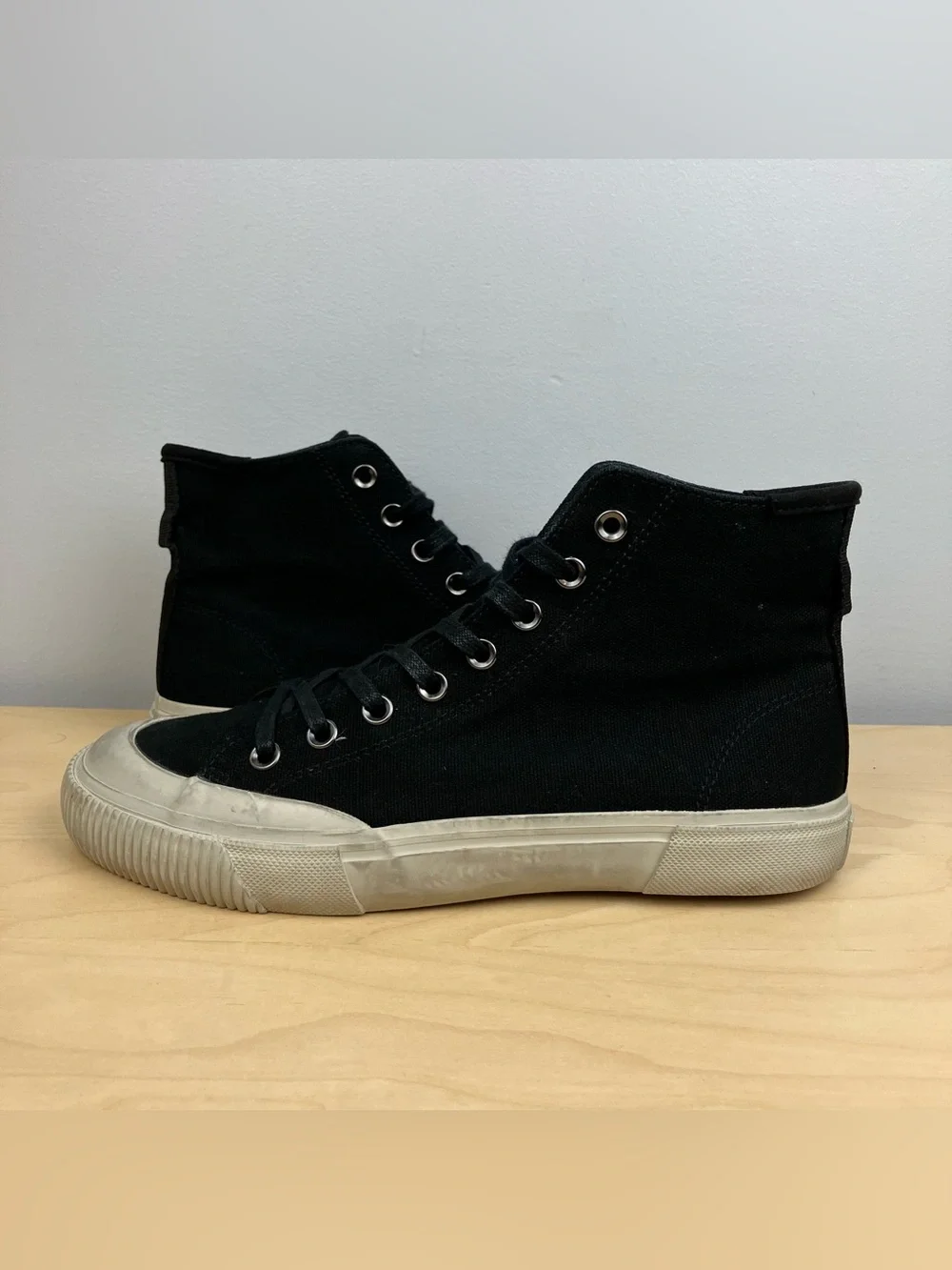 Allsaints Men’s Size 42 / 9.0 Dumont Black Canvas High Top Shoes Lace Up